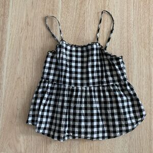 Women’s Black and White Checkered Peplum Top, size S
